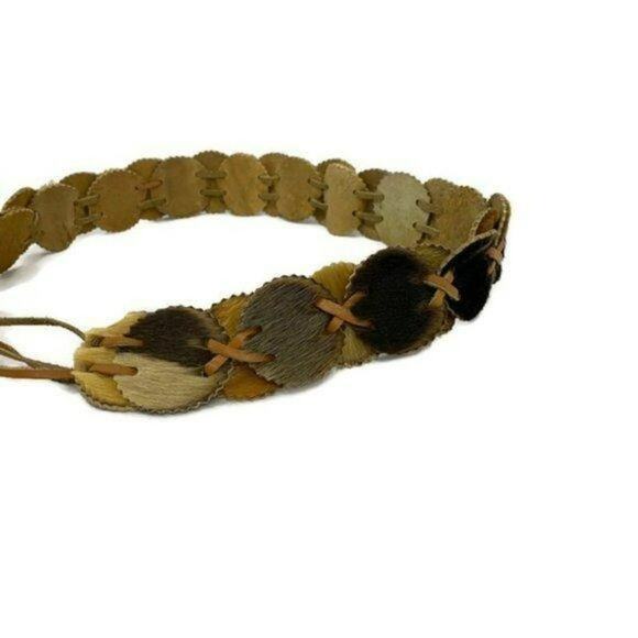 Vintage Fur Belt Oval Linked Leather Boho Tie Western - Picture 2 of 7